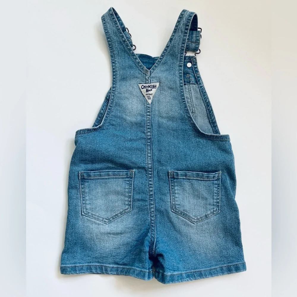 OshKosh B'gosh Blue Short Overalls with Butterfly Embroidery | Girls 3T - Picture 3 of 5